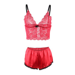 Subblime - 953898 Chemisier De Nuit En Soie Et Dentelle + Culotte Rouge S/M